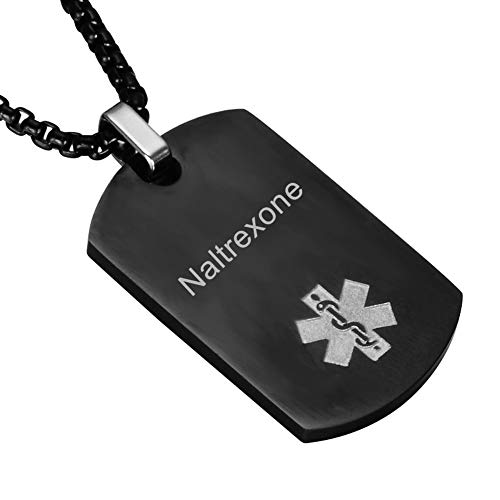 LiFashion LF Stainless Steel Naltrexone Medical Alert Dog Tag ID Pendant Caduceus Necklace for Men Women Teens Health Alert Monitoring Systems,Black