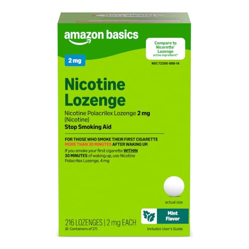 Amazon Basics Nicotine Polacrilex Lozenge, 2 mg (Nicotine), Mint Flavor, Stop Smoking