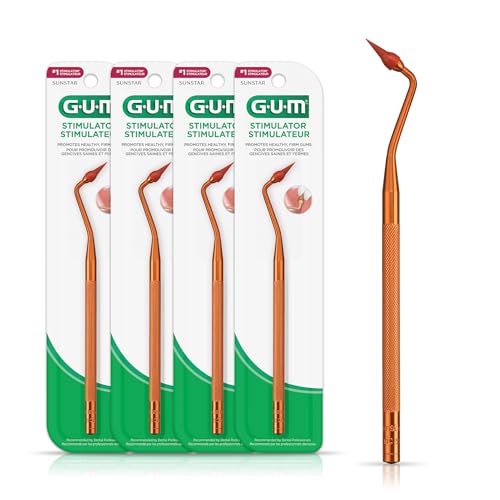 GUM Stimulator Permanent Handle with Rubber Tip, 1 Count (4 Pack) | Long-Handled Gum Massager & Plaque Remover for Teeth and Gum Health
