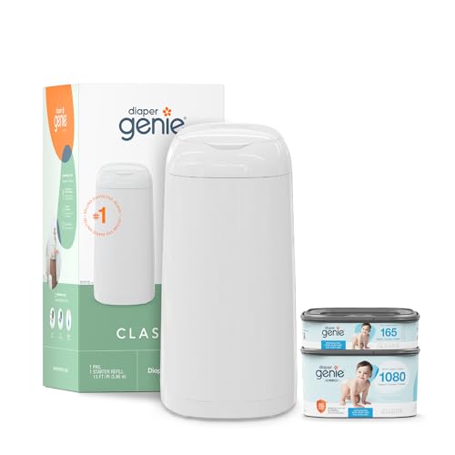 Diaper Genie Classic Diaper Pail Gift Set | Push-N-Lock Odor Control |