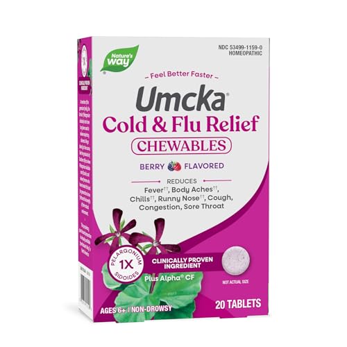Nature's Way Umcka Cold and Flu Relief Chewables, Non-Drowsy, Berry, 20 ct