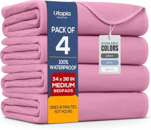 4 Pack Waterproof Reusable Heavy Absorbency Incontinence Bed Pads 34"x36" | Utopia