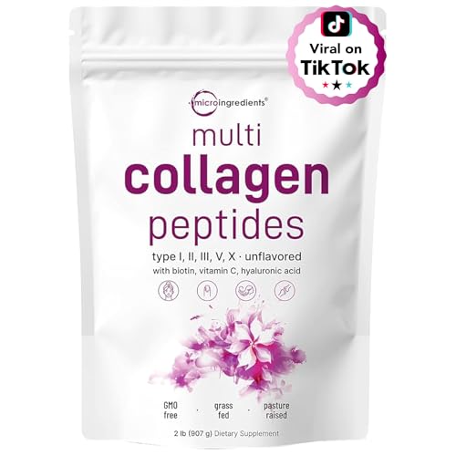 Micro Ingredients Multi Collagen Peptides Powder, 2lb (82 Servings) | Hydrolyzed Type