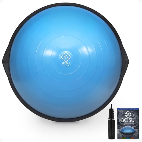BOSU Balance Ball Exercise Trainer with Workout Guide & Pump, Blue, 26 Inch | Inflatable Fitness Platform Home Gym Equipment for Strength Training, Standing, Balancing, and Core Workouts