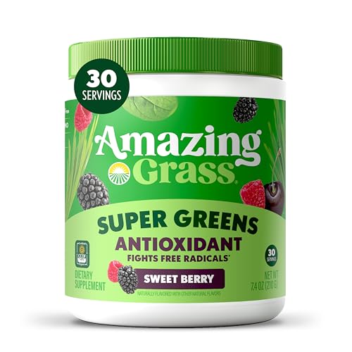Amazing Grass Super Greens Powder Antioxidant Sweet Berry, 30 Servings | Organic Antioxidant Greens Powder with Spirulina, Beet Root, Elderberry, Prebiotics, Probiotics, Vitamin C & Vitamin K
