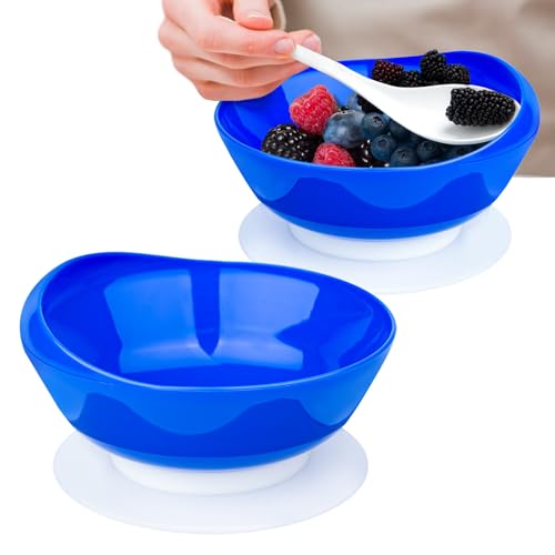 2Pack Spill Proof Scoop Bowl with Non-Skid Suction Base, Adaptive Self-Feeding Dinnerware