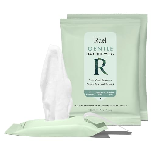 Rael Gentle Feminine Wipes, Intimate Care with pH Level, Flushable (30 Ct) | Aloe Vera, Camellia Sinensis Leaf & Pomegranate Fruit Extract, Daily pH Balanced Care for Women, Travel Size