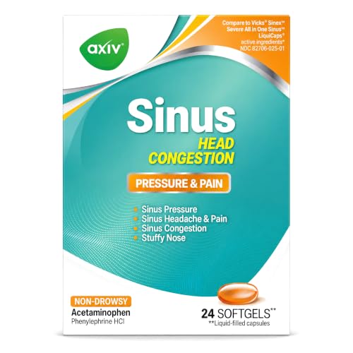 AXIV Non-Drowsy Sinus Medicine for Adults, Head Congestion, 24 Softgels | Maximum