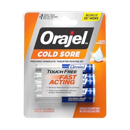 Orajel Touch-Free Cold Sore Treatment 0.12 Oz, 6 Applicators | Liquid Formula,