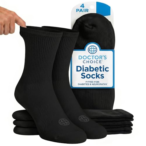 Doctor's Choice Diabetic Socks for Men, Seamless Crew Socks with Non-Binding Top,