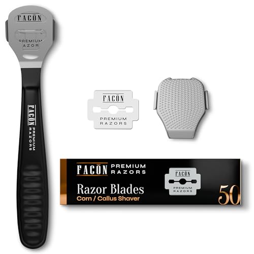 Facón Professional Callus Shaver Remover with 50 Blades, Pedicure Razor for Feet
