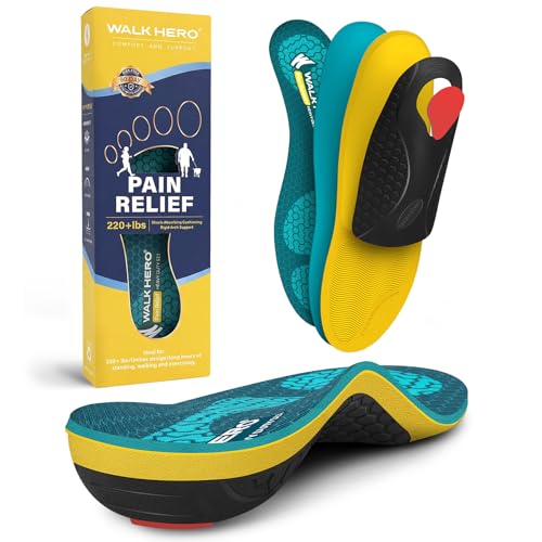WalkHero Heavy Duty Plantar Fasciitis Insoles, 220+lbs Shoe Insoles | Plantar Fasciitis Relief, Arch Support Inserts,plantillas para fascitis plantar mujer(Mens 7-7.5 | Womens 9-9.5, Coral Green)