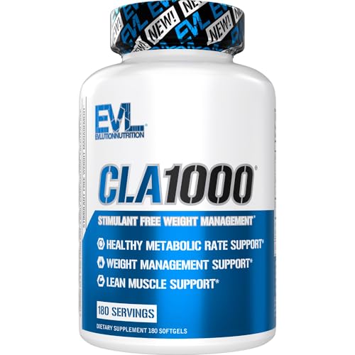 Evlution EVL CLA 1000mg Conjugated Linoleic Acid Softgels - 180 Count | Stimulant-Free Safflower-Based CLA Supports Weight Management, Fat Metabolism and Lean Muscle Maintenance
