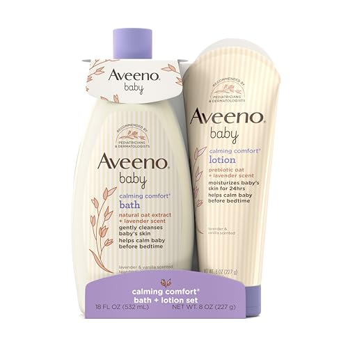 Aveeno Baby Calming Comfort Bath & Body Lotion Set, 2 Items | Soothing Baby Wash & Body Lotion, Lavender & Vanilla Scent, Formulated with Oat Extract, Helps Calm Baby Before Bedtime