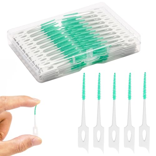 ACSKD Dental Floss Picks, 200 Count, Soft Rubber Brush Head, Interdental Brushes