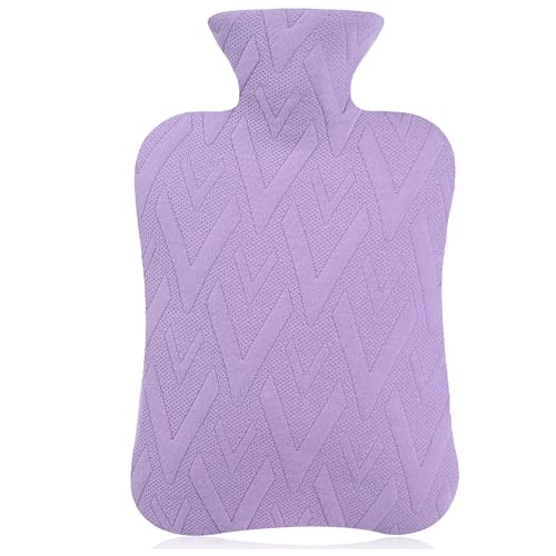 samply Hot Water Bottle with Cover, 2L Hot Water Bag for Warmer, Purple | Gentle warmth for relaxing nights. Suitable for the back, neck, shoulders, hands and feet at home or in bed.