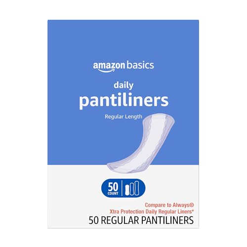 Amazon Basics Daily Pantiliner, Regular Length, Unscented, 50 Count, 1 Pack (Previously