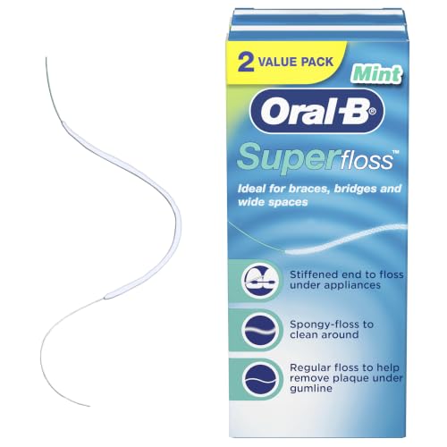 Oral-B Super Floss Pre-Cut Strands, Dental Floss for Bridges, Braces and Wide Spaces, 100 Strands