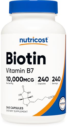 Nutricost Biotin (Vitamin B7) 10,000mcg (10mg), 240 Capsules, Quick Release | Vegan,