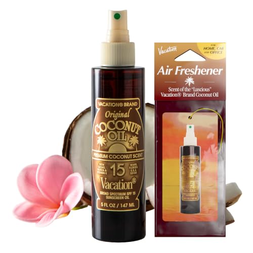 Vacation Coconut Oil SPF 15 Sunscreen Oil Spray and Air Freshener Bundle