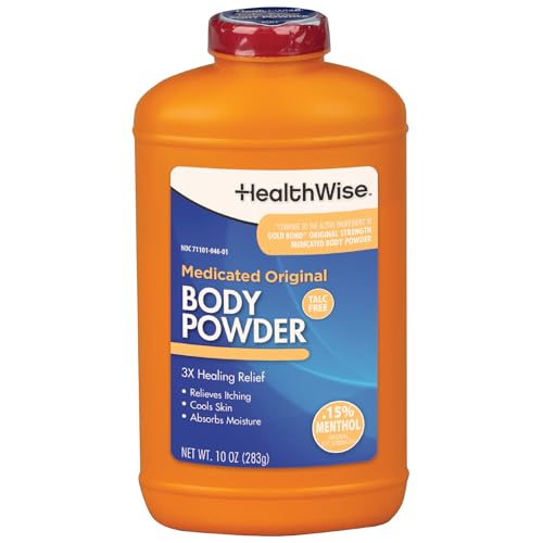 HealthWise Medicated Body Powder, .15% Menthol, 10 oz | Anti-Itch Cooling Powder, Absorbs Moisture, Talc-Free, Soothes & Cools Skin