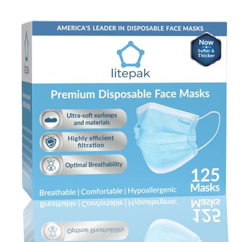 Litepak 125-Pack Disposable Face Mask Premium Comfort Earloops with Dispenser Box