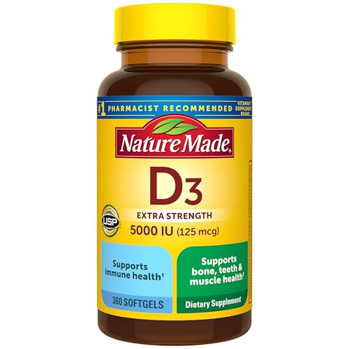 Nature Made Vitamin D3 5000 IU (125 mcg), 360 Vitamin D Softgels