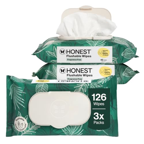 The Honest Company Flushable Wipes, Hypoallergenic, Tropical Leaves, 126ct | Flushable Wipes,