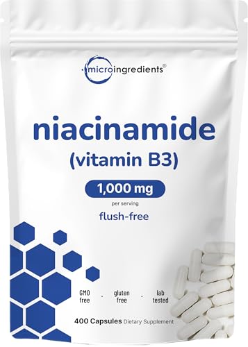 Vitamin B3 Niacinamide 500mg Per Capsule, 400 Capsules | 1,000mg Flush Free Niacin Per Serving, Essential B Vitamin Supplement | Non-GMO, Gluten Free