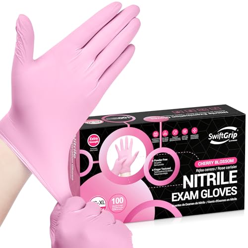 SwiftGrip Nitrile Exam Gloves, 4 Mil, Small, Cherry Blossom, Food Safe Gloves