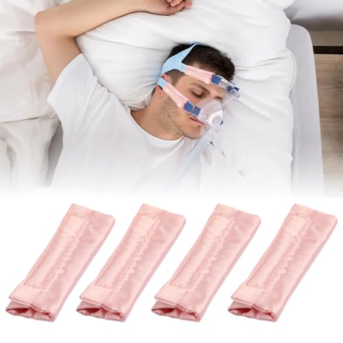 4 Pack Satin CPAP Mask Strap Covers, Silk CPAP Strap Covers Comfortable CPAP Strap Cushion Pads CPAP Face Protector, Universal and Reusable CPAP Headgear Strap Covers for Reducing Red Marks, Pink