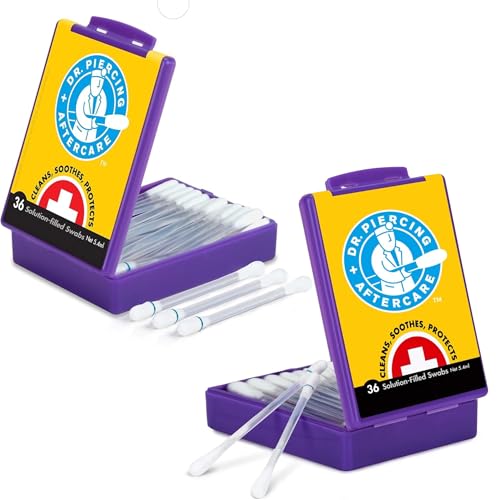 Dr. Piercing Aftercare Swabs - Liquid-Filled Saline Solution for Bump Care and Daily Cleansing - Easy Snap-and-Use Design for Ear, Nose and Body - 72 Count (2-Pack)
