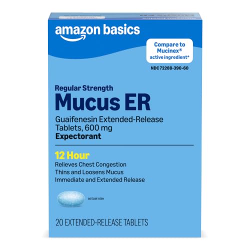 Amazon Basics Guaifenesin Cough and Mucus Relief Extended-Release Tablets, 600 mg, 12