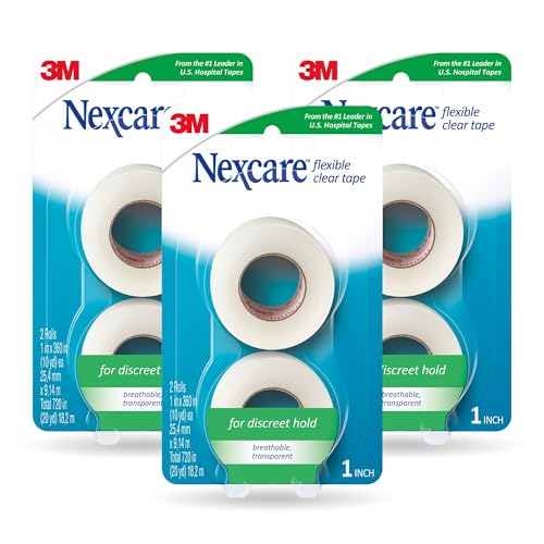 Nexcare Flexible Clear Tape, 1 in x 10 yds, 6 Rolls | Waterproof Transparent Medical Tape, Secures Dressings and Catheter Tubing