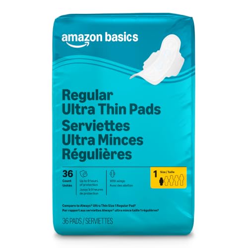 Amazon Basics Regular Absorbency Feminine Pads for Women, Ultra Thin with Flexi-Wings,