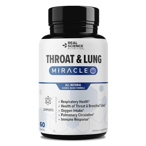 Real Science Throat & Lung Detox Capsules to Clear Mucus, Sore Throat & Support Breathing – Lung Support Supplement with Vinitrox, GABA, Vitamin C & D for Long-Term Cough & Respiratory Relief, 60 Caps