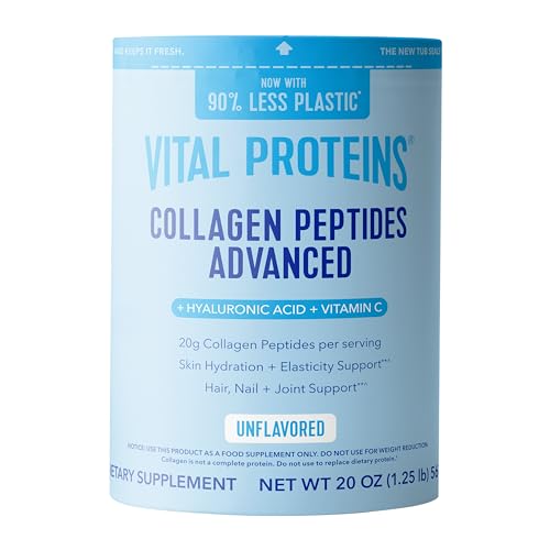 Vital Proteins Collagen Peptides Powder Advanced, Unflavored, 20oz | Hyaluronic Acid &