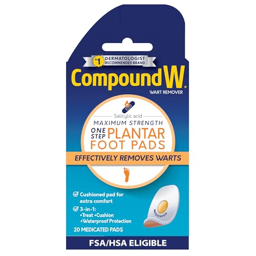 Compound W Maximum Strength One Step Plantar Wart Remover Foot Pads, 20