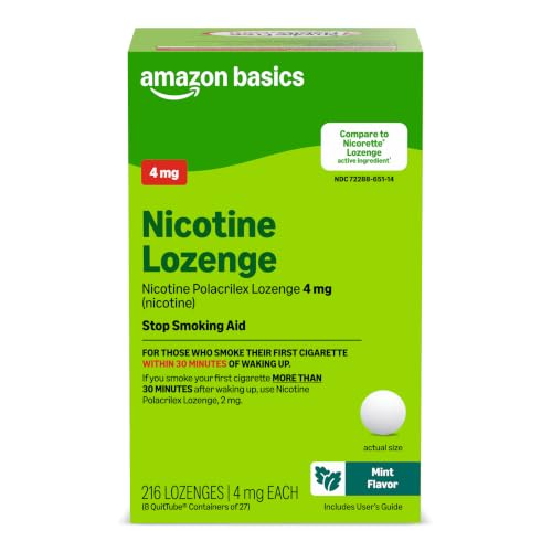 Amazon Basics Nicotine Polacrilex Lozenge, 4 mg (Nicotine), Mint Flavor, Stop Smoking