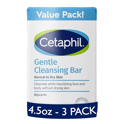Cetaphil Gentle Cleansing Bar Soap, Sensitive & Dry Skin, 4.5oz, 3ct | Dermatologist Recommended, Fragrance-Free, Non-Comedogenic, Hypoallergenic, Eczema-Prone Skin, Mild Daily Cleanser, 3 Bars