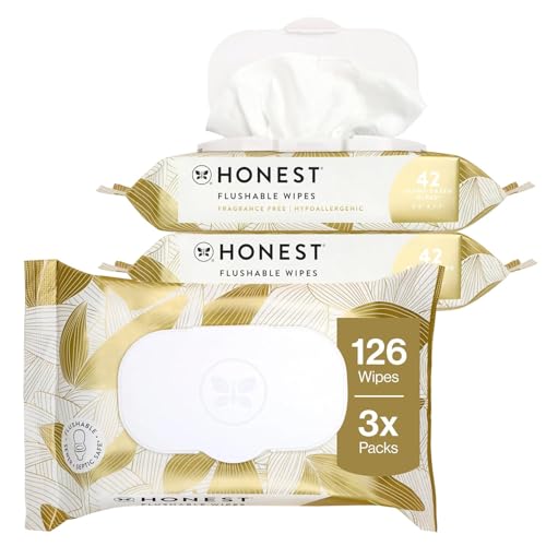 The Honest Company Flushable Wipes, Hypoallergenic, Gilded Wings, 126 Count | Flushable Wipes, 126 Ct. Hypoallergenic, Fragrance-Free, Plant-Based, 99% Water. Safe To Flush, For Sensitive Skin.