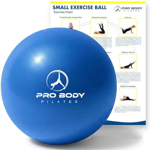ProBody Pilates Ball Small — 9 Inch Small Exercise Ball (Blue) | Anti-Burst PVC, Latex-Free, Clinic Grade, Between-Knees Stabilizer, Postpartum & Rehab, Straw Inflator, Yoga Ball Small