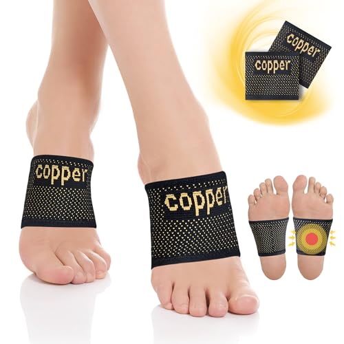 Copper Foot Arch Support Compression Sleeves for Women and Men 2 Pack | Arch Support Braces for Plantar Fasciitis, Feet Pain Relief, Swelling, Foot Care, Flat & Fallen Arches, High Arch