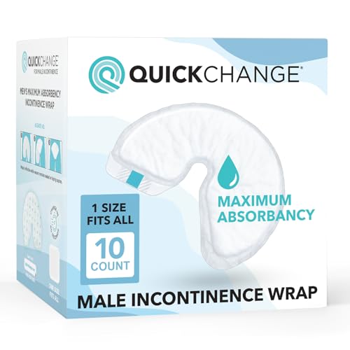 QuickChange Men's Incontinence Wrap 10 Pack, Maximum Absorbency | Holds 17 oz dry to the touch; Catheter Alternative, 60-Sec No-Lift Changes; Diaper Insert or Standalone, Adjustable