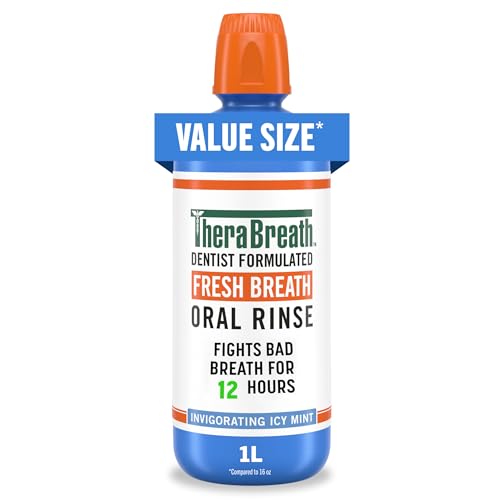 TheraBreath Fresh Breath Oral Rinse, Invigorating ICY Mint Flavor, Dentist Formulated and ADA-Accepted Mouthwash pH-Balanced, Alcohol Free & Non-Burning, 1 Liter