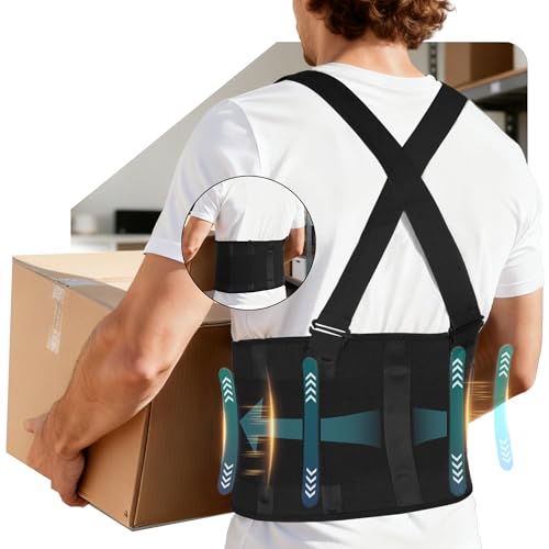 Lehuotravel 2-in-1 Work Back Brace for Men & Women, Adjustable Lumbar Support Belt with Detachable Shoulder Suspenders, Lower Back Support Lifting Belt for Moving, Construction, Warehouse Heavy Work