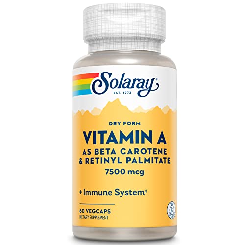 SOLARAY Dry Form Vitamin A, 60 VegCaps | Eye, Immune & Antioxidant Support - Beta Carotene, Retinyl Palmitate, Carrot Powder - 60 Servings - Vegan, Lab Verified