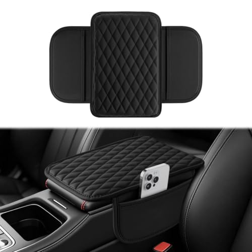 Amiss Car Center Console Cover, Upgraded Leather Car Armrest Cushion with 2