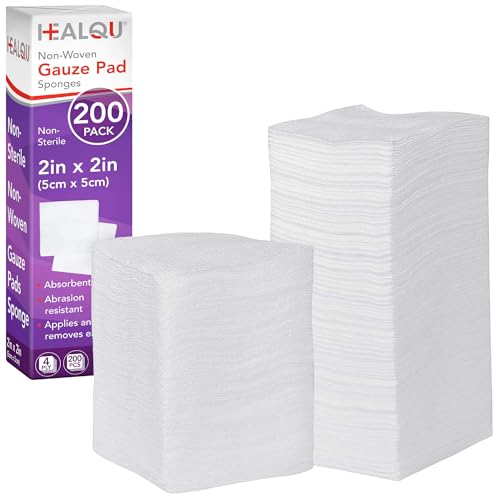 HEALQU Gauze Pads 2"x2" - 200-Pack, 4-Ply Non-Woven Sponges Non-Sterile, All-Purpose Dental