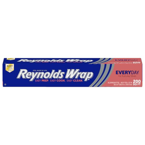 Reynolds Wrap Everyday Strength Aluminum Foil Roll, Freezer Safe and Grill Safe, Great for Foil Packets and Home Cooking, 12 Inches Wide, 200 Total Sq. Ft.